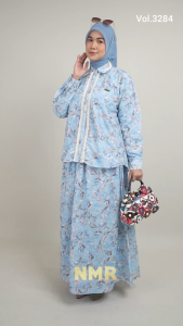 NMR Setelan Rok + Blouse Katun Print Bordir Bolong Vol 3284