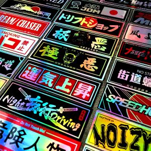 24PCS/Lot Laser Rainbow Speedhunters Oni Samurai JDM Good Lucky Racing Car Vinyl Stickers Motorcycle Helmet Decal Accessories