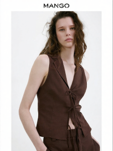Mango | Commuting Casual Sleeveless Linen Blended Tie Waist Shirt