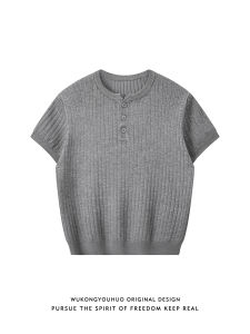 WUKONGYOUHUO | Áo Thun Kiểu Cổ Henley Phong Cách Old Money