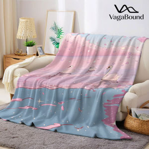 Swan Lake Pink Anime Flannel Blanket Warm Soft Halloween Christmas Decorative Couch Warm Cozy All-Season Gift