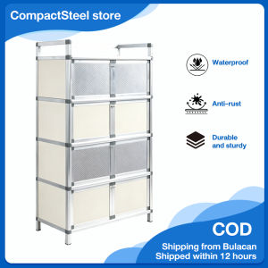 CompactSteel​​ store Kitchen Cabinet 2/3/4 Layers Dish Storage Cabinet with Doors Dustproof Food Storage Cupboard Space Saving Kitchen Organizer
