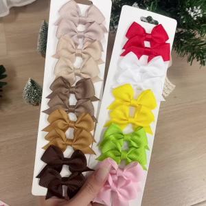 10Pcs/Set Solid Color Kids Bows Hair Clips for Baby Girls Handmade Ribbon Bowknot Hairpin Barrettes New Year Hair Accessories