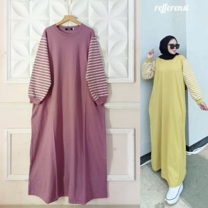 Gamis Jumbo Viral Lengan Stripe LD 120 PB 135 By Nabil