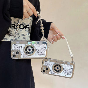 For iphone 15 Pro Max iphone 14 Pro Max iphone 13 pro / 12 iphone 11 Case Floral Flower Butterfly Vintage style Camera design Pattern Sling Case Full Coverage Casing Ribbon Wristband Protect Hinge Shock Resistant Lanyard Slim Thin