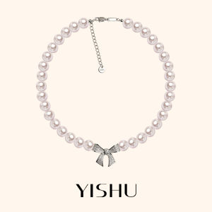 YISHU | Rhinestone Bow Design Akoya Pearl Necklace 2026 New Style