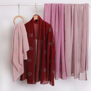 Jifang Shimmer ผ้าคลุมไหล่ผ้าชิฟฟ่อนรูปดาวหัวใจซ้อนกันผ้าคลุมไหล่ผืนยาวผ้าฮิญาบมุสลิมสไตล์รายะผ้าพันหัว WC71