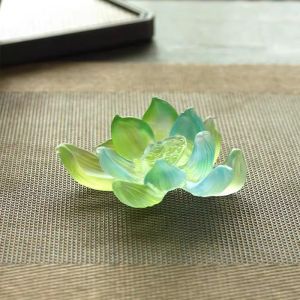 Lavender Incense Burner Indoor Home Decorative Lotus Shape Glass Ceramic Tea Ceremony Zen Style Floral Pattern Living Room