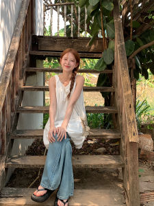 Rainy round Neck Design Sensation 3D Rose Flower Vest Dress Summer Women Loose Short Pure Color Layered Wear Dress