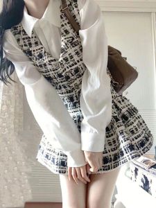 Sweet Style Shirt And Vest Set Womens Fashion Spring Autumn New Arrival Milk Series Short Size Fragrance Style Two-Piece Set Dress