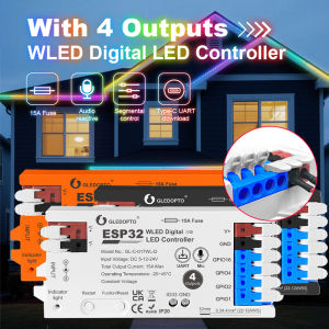 GLEDOPTO 4 Channel ESP32 WLED Controller 017WL 15A Fuse Level Shifter UART Download DIY Dynamic Lighting Mode APP Voice Control