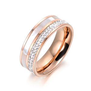 JeeMango Nữ Hoa Hồng Vàng Đá & Vỏ Nhẫn Đính Hôn 316L Thép Không Gỉ Cưới Ban Nhạc Món Quà Trang Sức JR18050