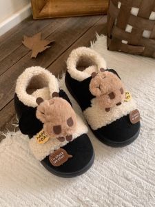 Cute Color Block Bean Shoes for Women Capybara Water Outerwear Fun Magic Tape Cotton Shoes Autumn Winter Parent-Child Casual Shoes