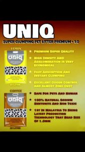 UNIQ Super Clumping Cat Litter Premium + 1.0mm bead Lemon 10L/7KG Wangi Pasr Kucing 猫砂
