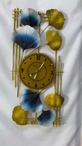 Walldecor Berkah: Hiasan Jam Dinding 60x28 Frame Metal Gold & Wall Dekor Nordic Daun Bunga