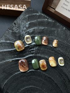 HESASA Pure Handmade Nail Art Design Short Wearing False Nails Oil Painting Style Nail Tips False Nails for Women