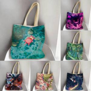 Bandai | Pokemon Lapras Storage Bags Tote Bag Travel Summer Beach Shoulder Bag Reusable Grocery Shopping Bag Anime Artwork