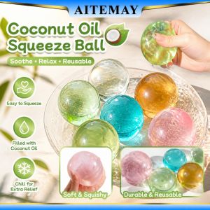 Aitemay 4 Styles Soft Squishy Mochi Fidget Toy - Coconut Oil Maltose Stress Relief Squeeze Ball Quick Rebound Hand Relax Gift