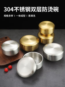 Korean Style Stainless Steel Thickened Rice Bowl Soup Bowl with Lid Anti-Scalding Childrens Small Bowl Commercial Gold Bowl