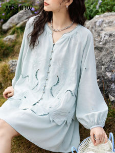 Bộ Trang Phục Hai Mảnh Mùa Xuân/hè Dành Cho Nữ MISHOW: Áo Kiểu Nữ Tính Dáng Chữ A Phối Chân Váy Thiết Kế Vintage Thêu Rỗng Dáng Rộng Màu Trơn