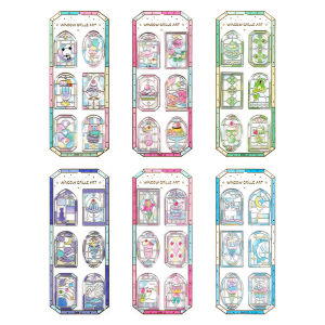 1sheet 6style 3D Relief Japanese Kawaii Stained Glass Windows Dessert Series DIY Cute Aesthetic Stickers for Scrapbooking