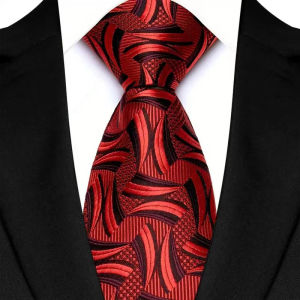 Luxury 8CM Mens Necktie Red Color Solid Stripes Paisley Ties For Man Groom Jacquard Woven Neck Tie For Business Wedding Party
