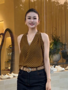 ZHILU | Áo Blouse Mỏng Thoáng Hơi V-Neck Dots Vintage Luxe Phù Hợp Mùa Hè