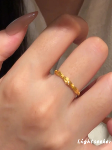 S925 Pure Silver Vintage Golden Silk Band Ring Elegant Minimalist Finger Accessory Versatile Stylish Geometric Design for Women