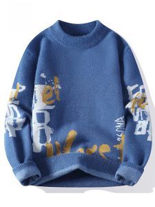 ROMON | Romon Mens Knitted Sweater Round Neck Casual Thickened Loose Fit Warm Winter Fashion Youthful Style Long Sleeve Easy Wear