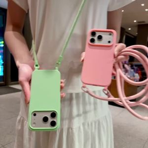 Official Lanyard Case For iPhone 17 Pro Max 14 12 11 13 15 16 Plus 17 Air Shockproof Candy Crossbody Neck Cord Strap Soft Cover