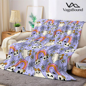 Retro Halloween Ghost Skull Flannel Blanket Warm Soft Halloween Christmas Decorative Couch Warm Cozy All-Season Gift