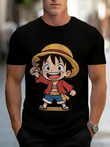 Bandai | One Piece Luffy Printed Cotton Short Sleeve Bandai New American Loose Mens and Womens Breathable Sports Round Neck T-shirt