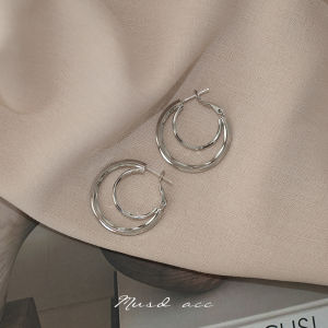 French Elegant Double Layer Circle Earrings Holeless Design Simple Womens Mosquito Coil Tray Clip-On Ear Jewelry Accessories