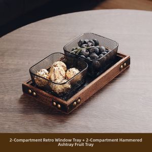 Home Use Fruit Tray Small Snack Plate Dry Fruit Dim Sum Fruit Tray Living Room Tea Several Grids Solid Wood Dish 947g
