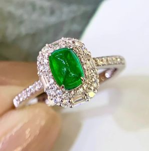 Montagne Jewelry 18k Pure White Gold Ring 0.426 Carat Diamond Inset Fine Jewellery Natural 0.63 Carat Emerald Ring