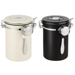 [VOS] 1.8 L Airtight Coffee Canister Stainless Steel Food Storage Container with Measuring Spoon & Valve for Beans Tea Sugar Cereal Flour