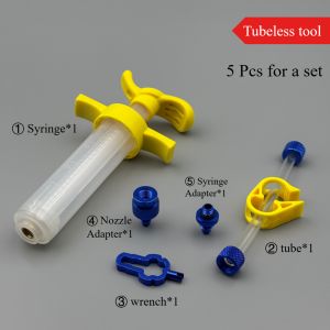 1Set Bicycle Tubeless Tire Sealant Injector Repair Tool with 4-in-1 Nozzle Wrench for Schrader & Presta Aluminum Alloy Joints