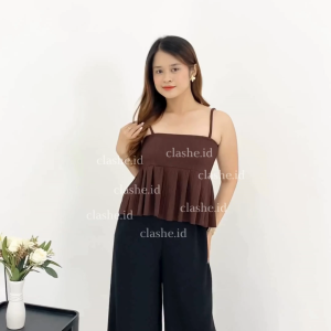 Rosalia Tank Top Tali Spagetti Rib Knit Flowy - Cute OOTD by Clashe