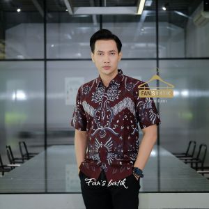 New ANGGARA hitam burgundy kemeja batik pria lengan panjang pendek/atasan kemeja pria hitam burgundy formal kasual kondangan