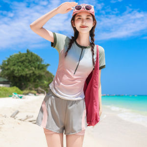 XTEP | Gradient Color Split Design Beach Holiday Tummy Hiding Slimming Square Cut Training Swimsuit
