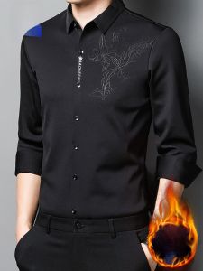 ROMON | Romon Mens Long Sleeve Fleece Lined Slim Fit Casual Shirt Warm Business Gentleman Style Winter Fashionable No Ironing Required