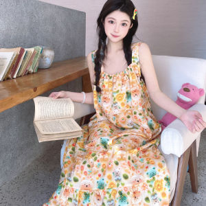 Summer Thin Cotton Silk Nightgown Womens Long Strap Sleep Dress Sweet External Wear Home Clothes Comfortable Nightgown