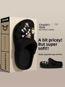 Womens Summer Outdoor Wearable Slip-On Anti-Slip Deodorant Beach Black Couples EVA Sandals Mens Casual Style Home Slippers
