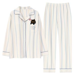 Bộ đồ ngủ nữ MiiOW Cat Person vải cotton tay dài có đệm ngực dáng dễ thương - mùa thu 2025