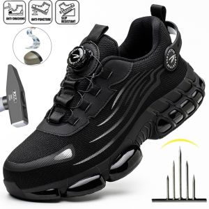 Small Size Men and Women Rotary Buckle Work Safety Shoes Men Air Soft Sole Lightweight Sneakers Protective Work Shoes
