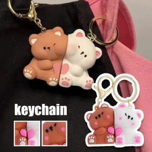1 cặp tình yêu Hoạt hình dễ thương Móc khoá hình gấu mặt dây chuyền sáng tạo Kawaii chìa khóa đôi chủ Phụ kiện Túi Quà Tặng
