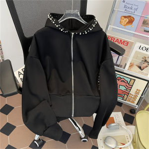 เสื้อสเวตเตอร์คาร์ดิแกนฮู้ดทรงหลวมสไตล์อเมริกันสำหรับผู้ชาย ทรงสั้น ทรงหลวม ทรงลำลอง เสื้อคลุมกันหนาวแบบสวมหัว