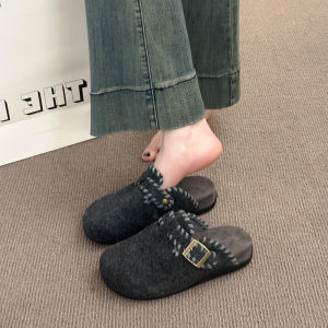 MIFULIAN | Retro Slip-On Felt Clogs For Women Thick Soles Warm Lining