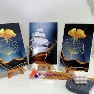 HIASAN DINDING ABSTRAK GOLD AESTETIK (20X30 CM) PERAHU KAPAL ABSTRAK