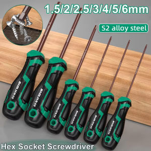 1pc Hexagon Screwdriver H1.5-6 Magnetic Tip Hex Screwdriver S2 Alloy Steel Nonslip Handle Rust Proof Household Screw Repair Tool